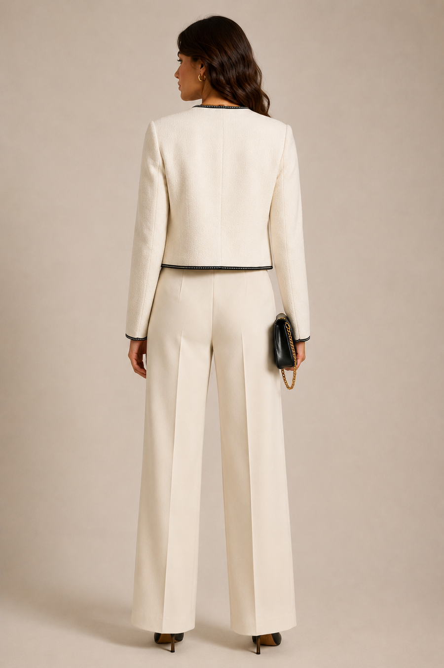 White Textured Contrast-Trim Jacket