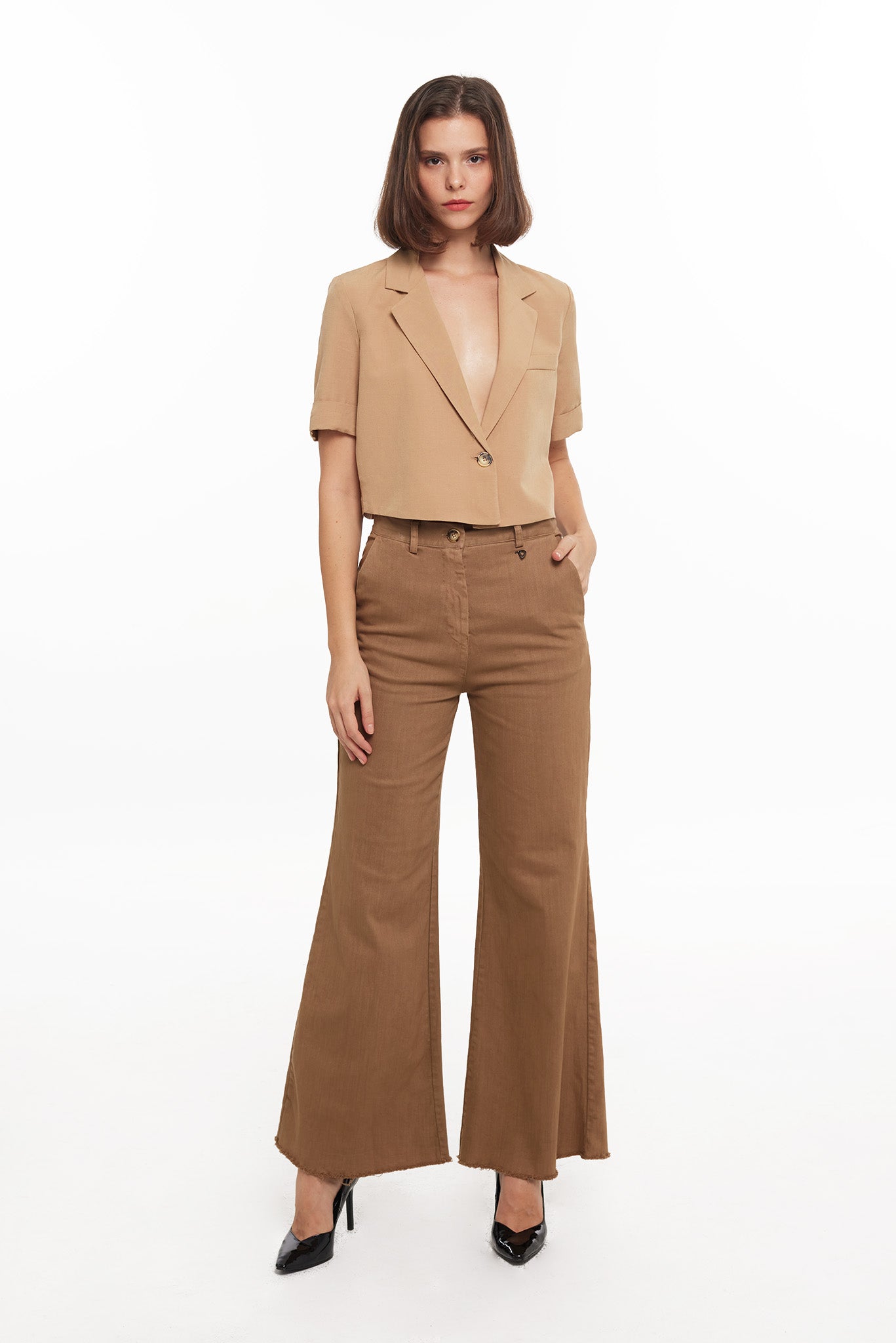 Multicolor Frayed Hem Wide-Leg Trousers
