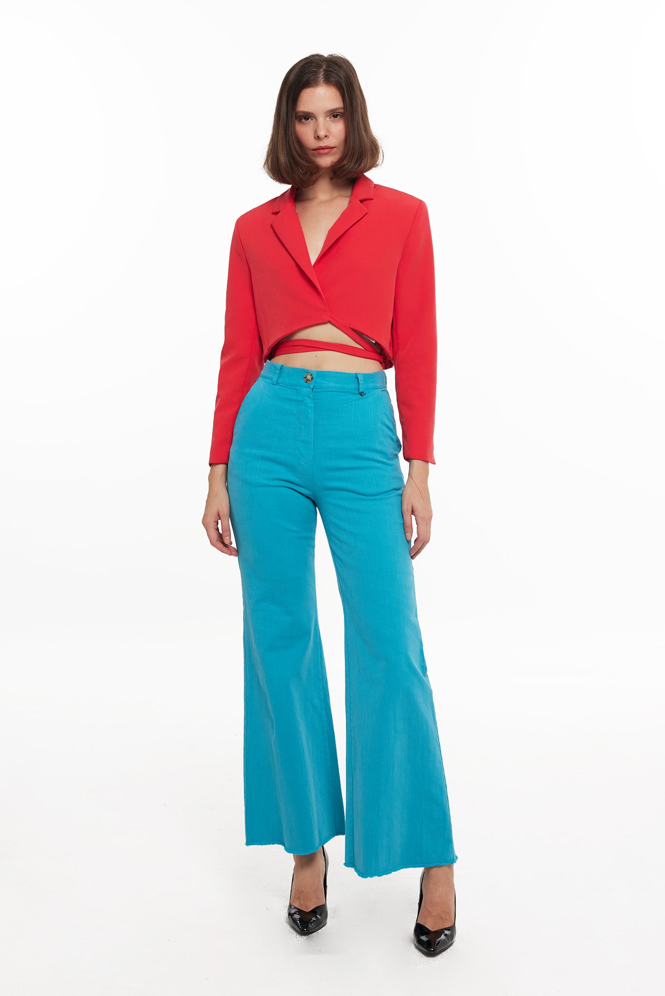 Multicolor Frayed Hem Wide-Leg Trousers