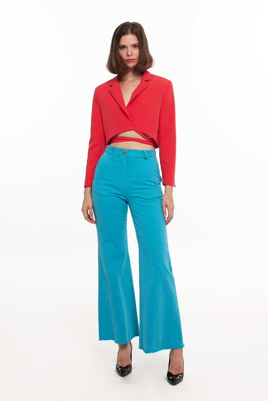 Multicolor Frayed Hem Wide-Leg Trousers