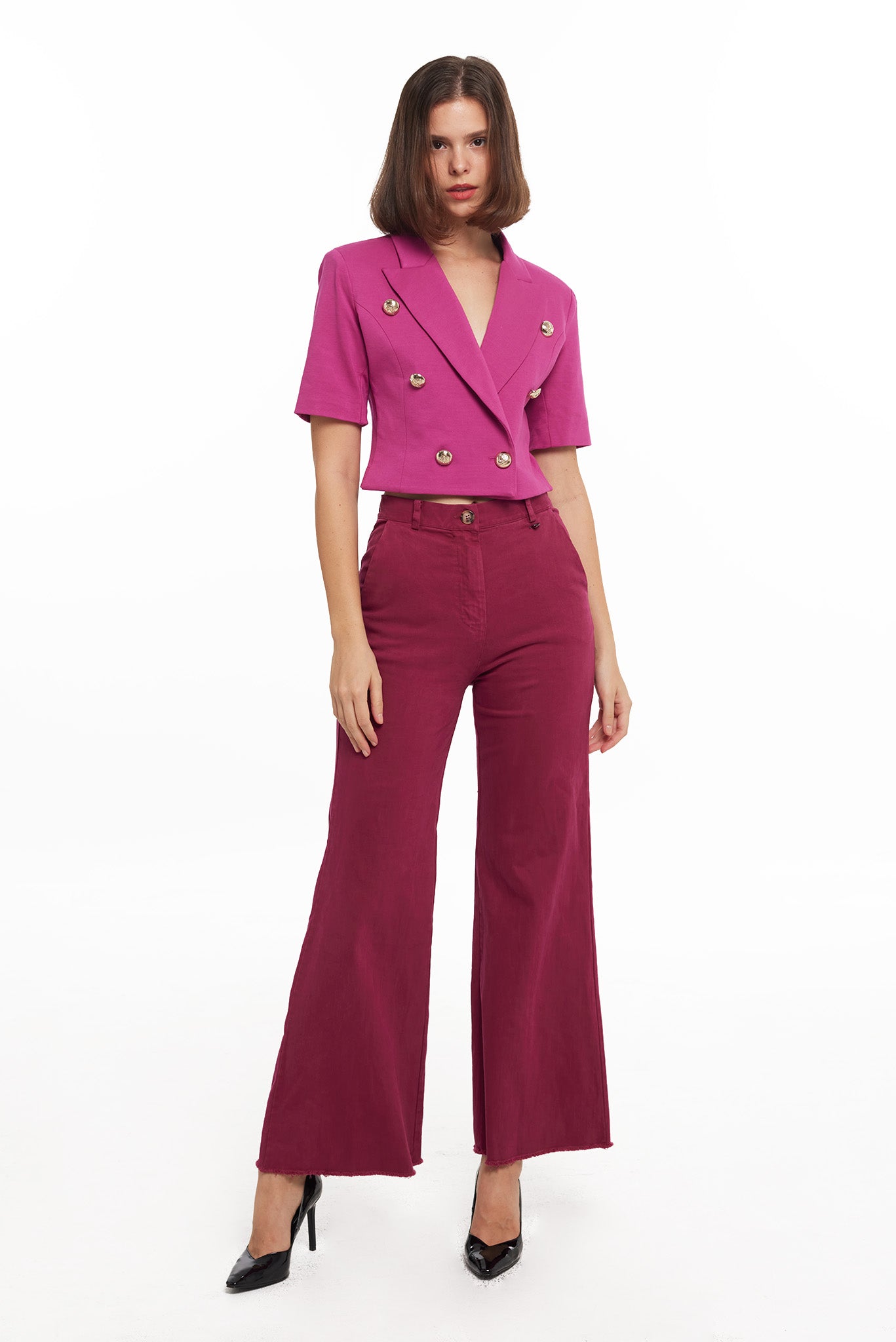Multicolor Frayed Hem Wide-Leg Trousers