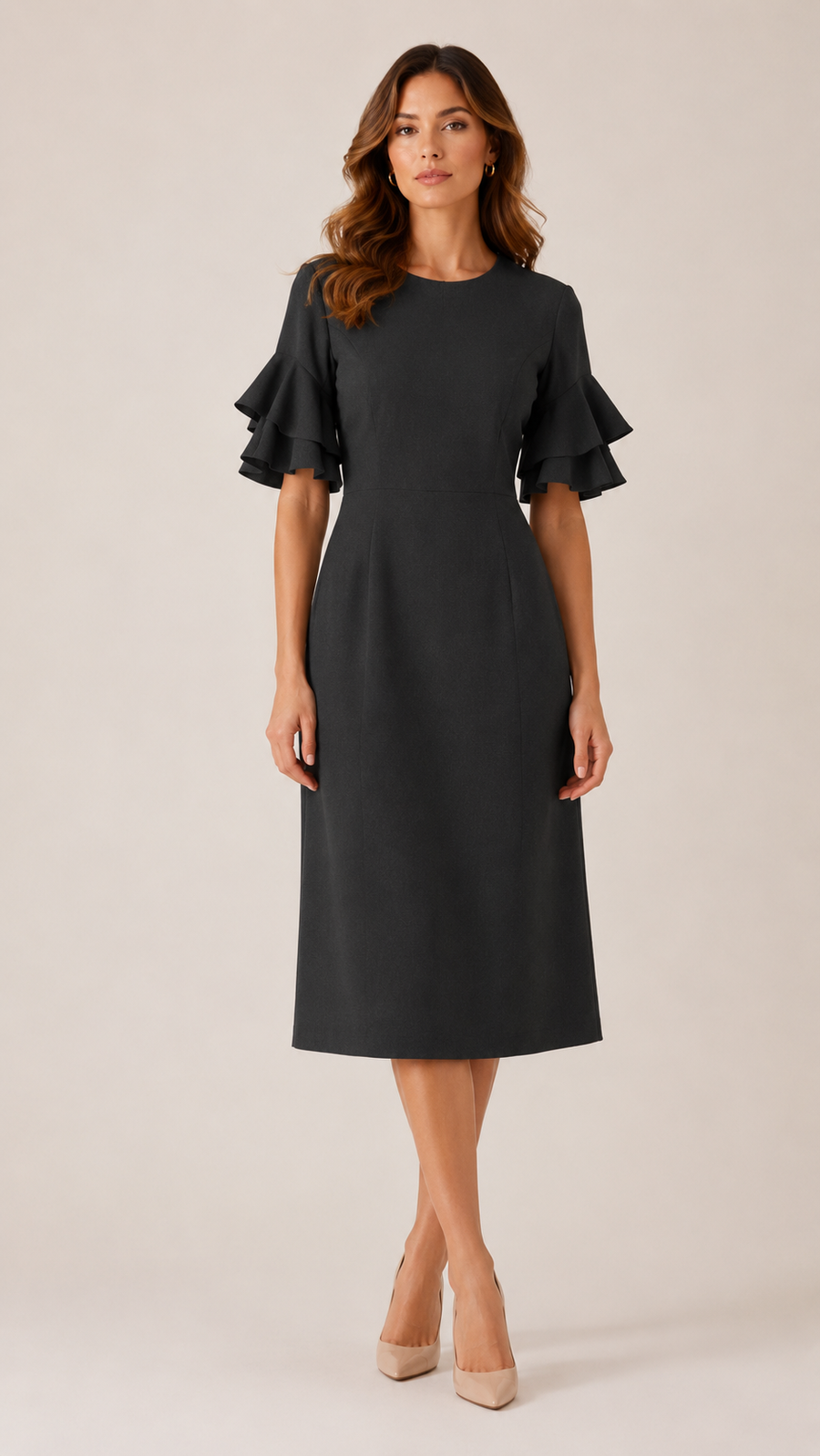 Midnight Ruffle Sleeve Midi Dress