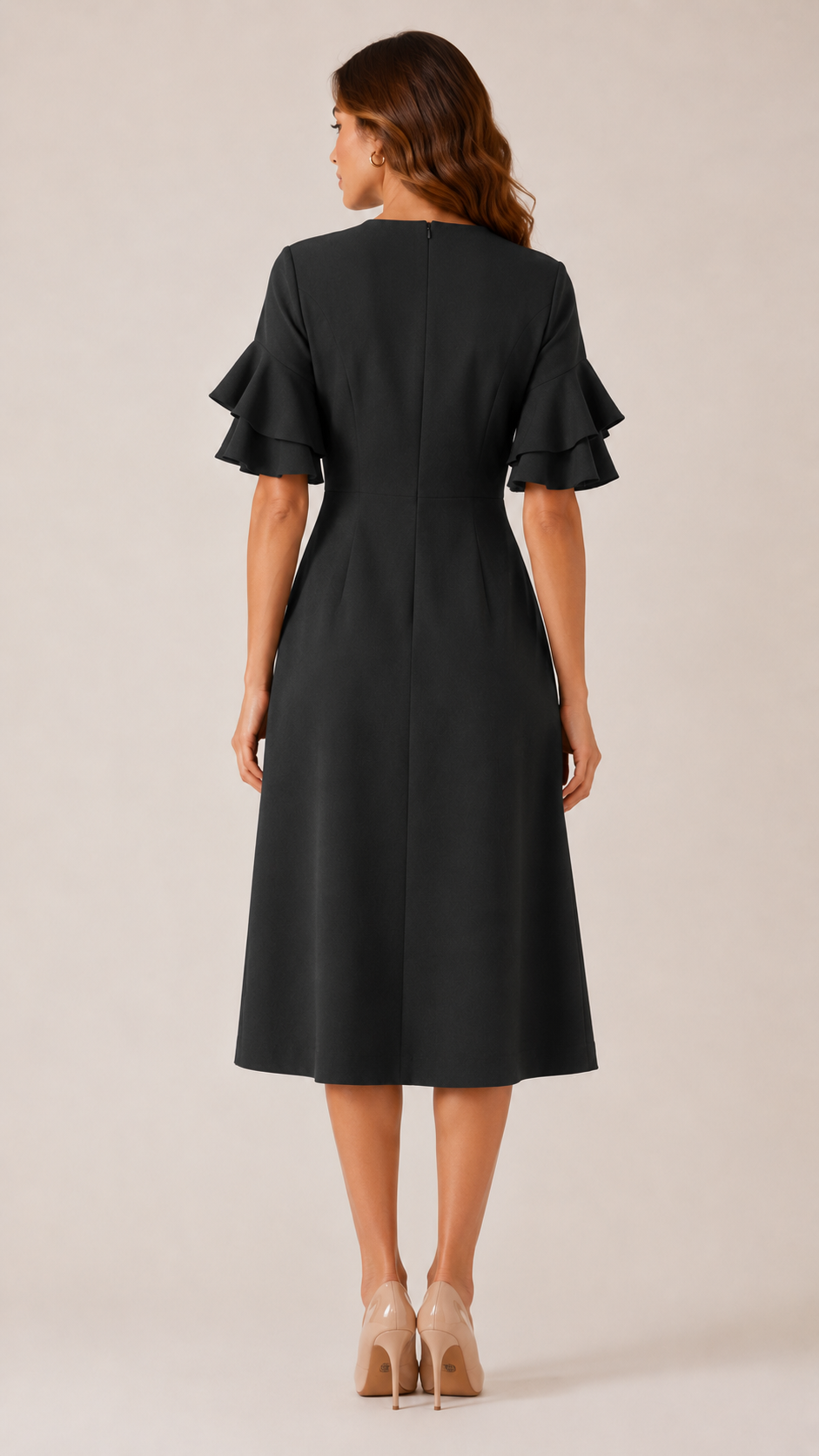 Midnight Ruffle Sleeve Midi Dress