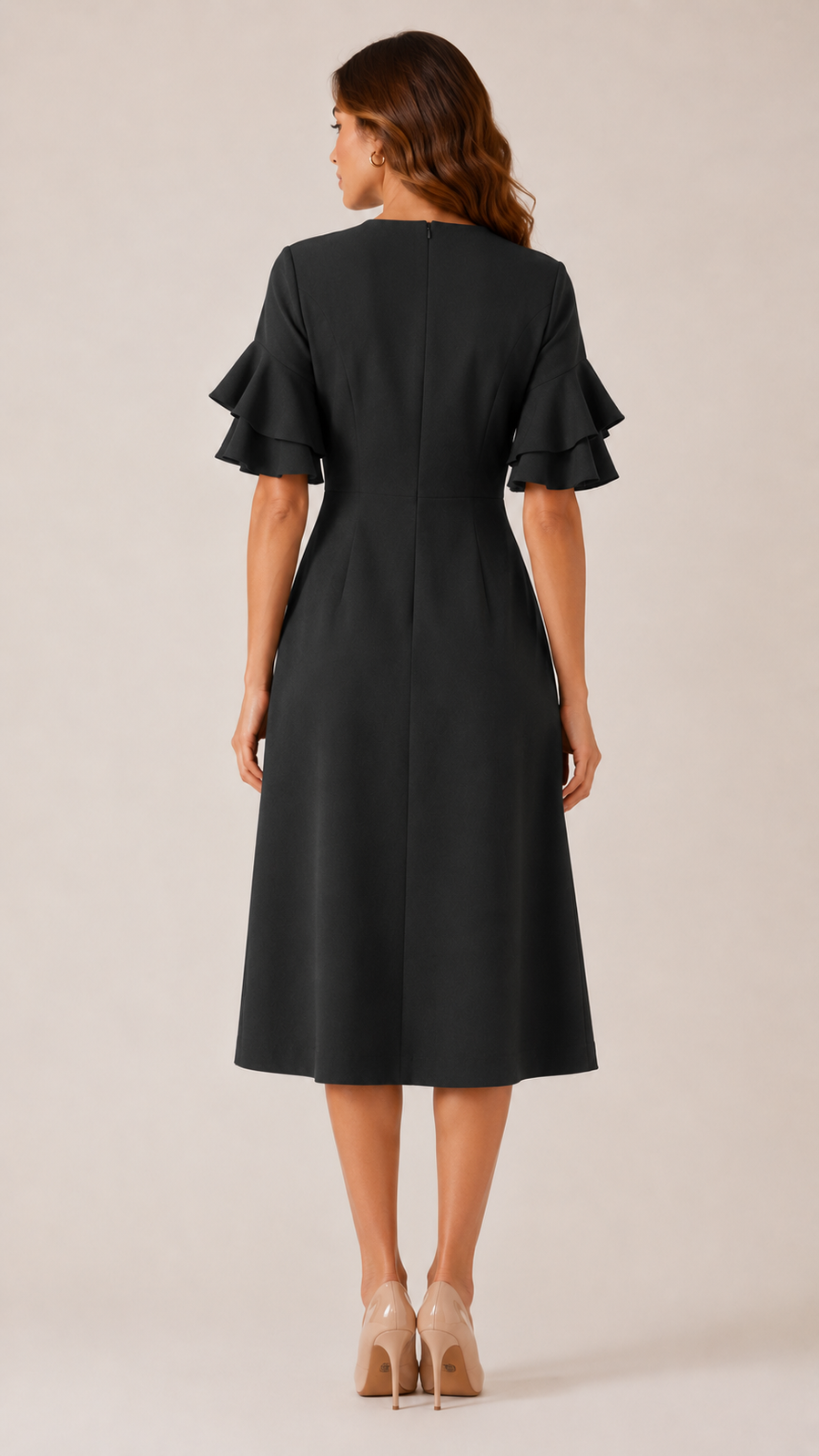 Midnight Ruffle Sleeve Midi Dress
