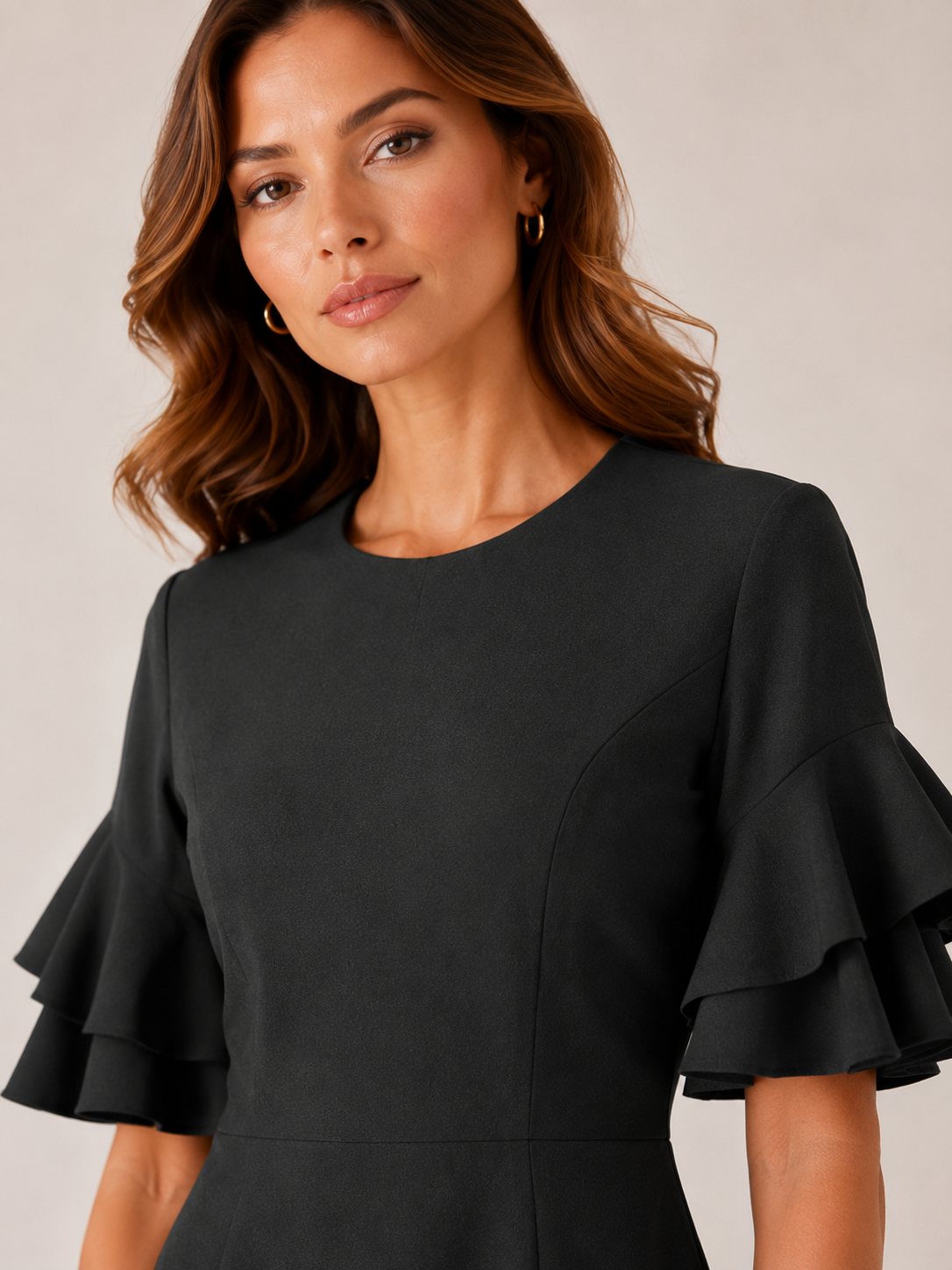Midnight Ruffle Sleeve Midi Dress