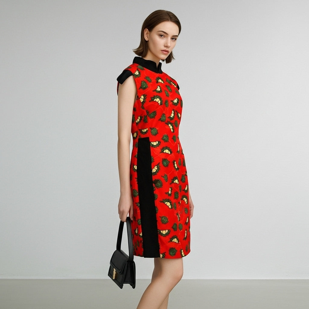 Red Durian Motif Cheongsam