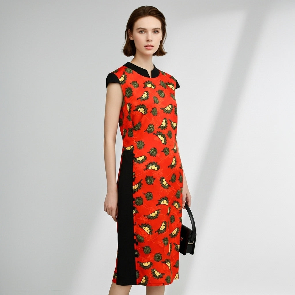 Red Durian Motif Cheongsam