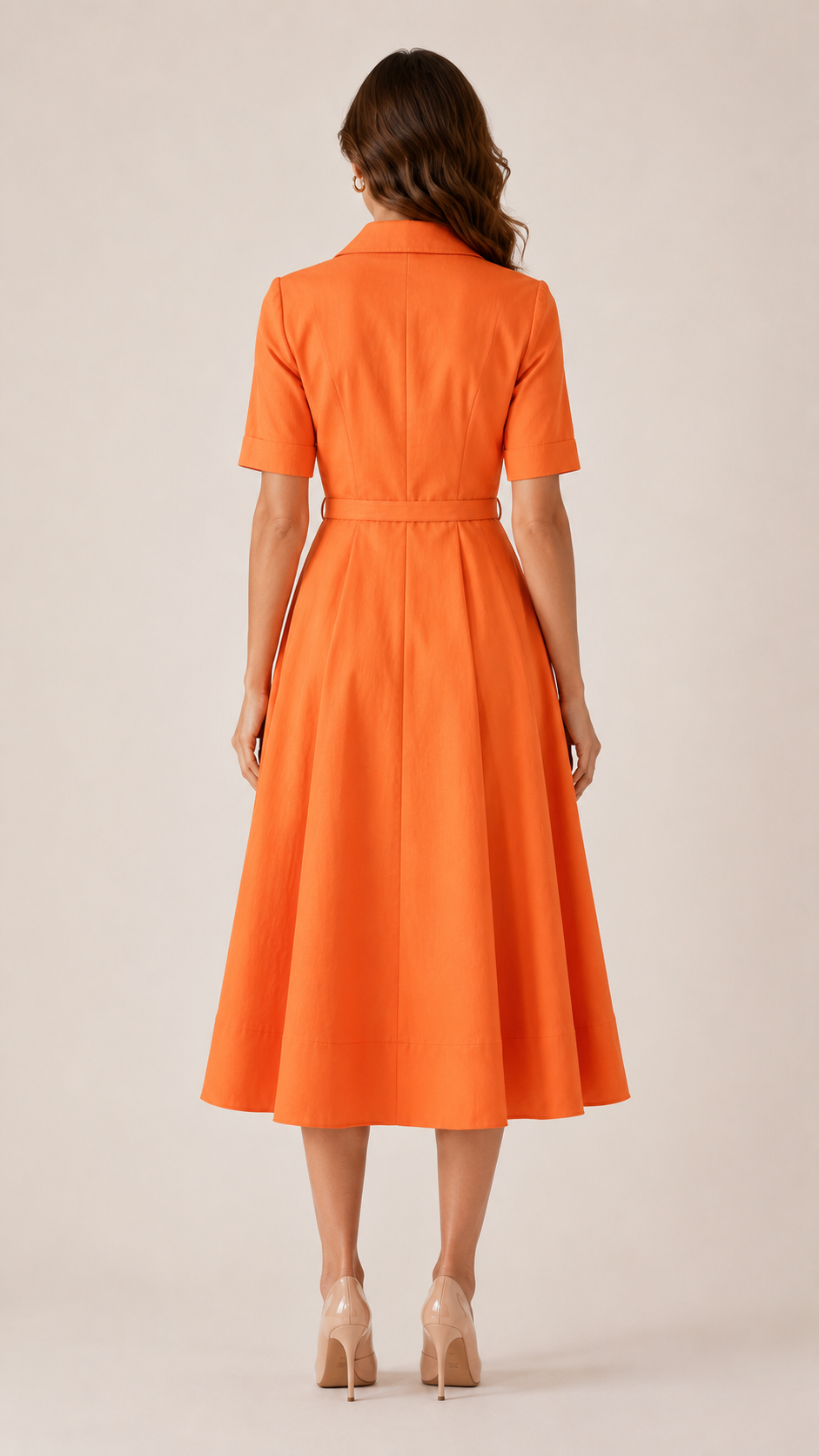 Sunset Orange Belted Midi Dress