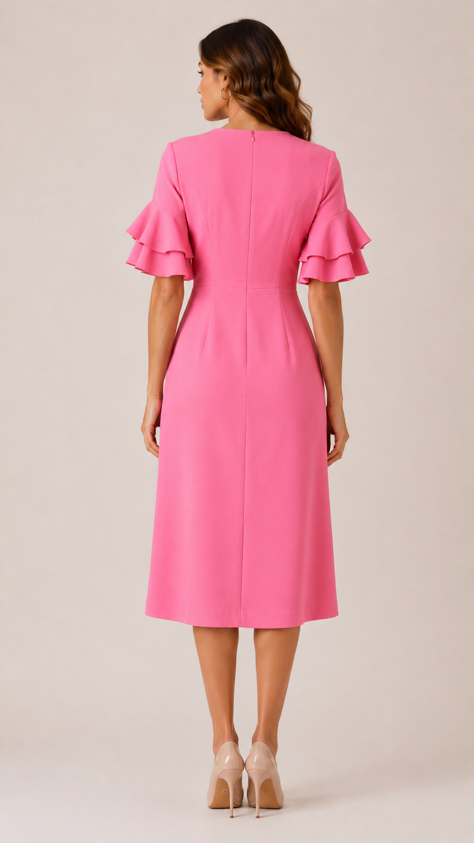 Pink Ruffle Sleeve Sheath Dress