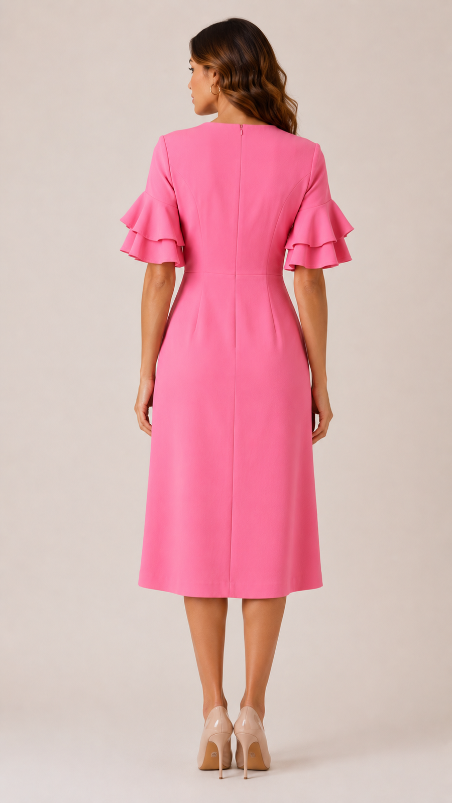 Pink Ruffle Sleeve Sheath Dress