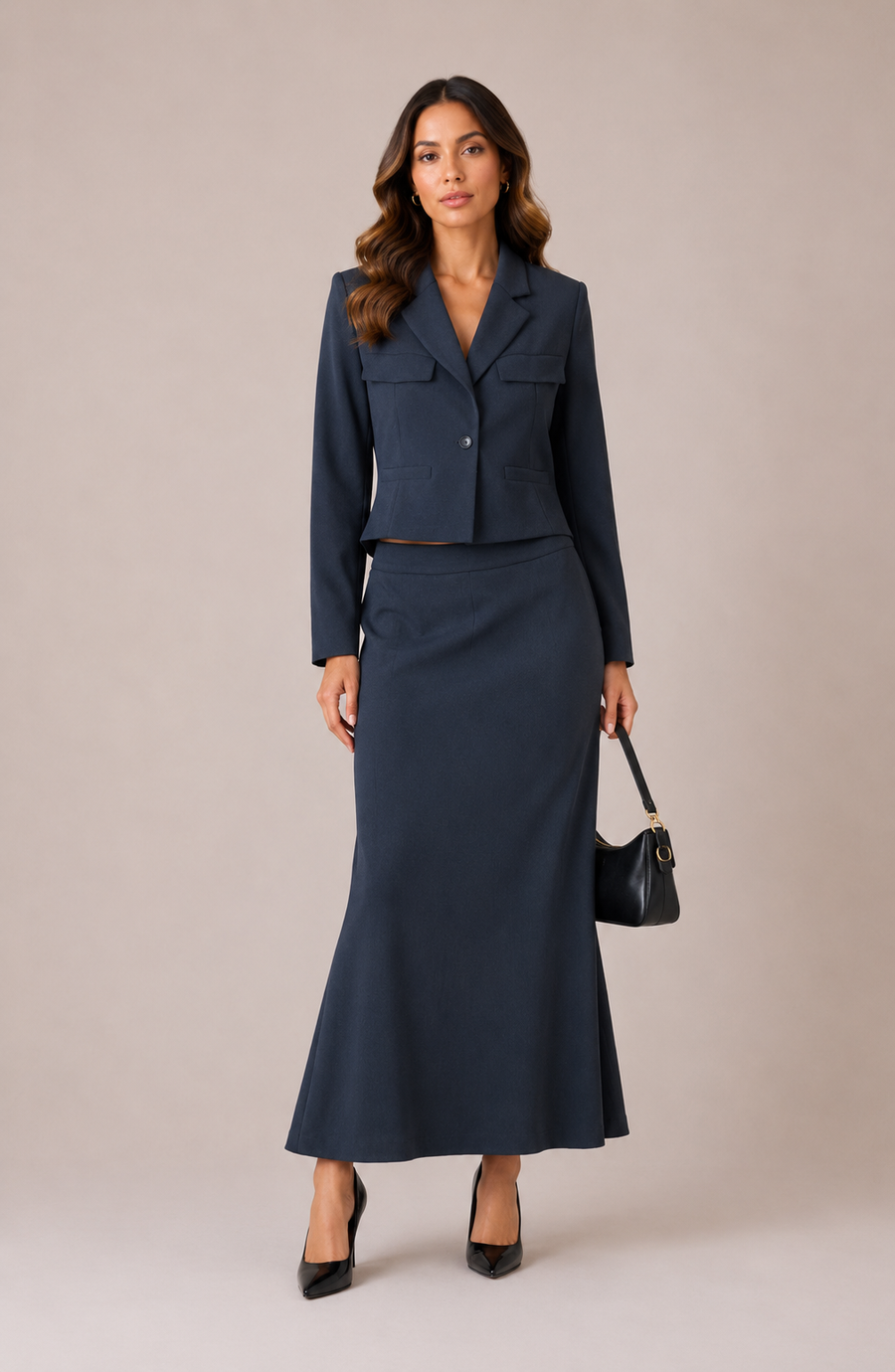 Navy Tailored Blazer & Maxi Skirt Suit