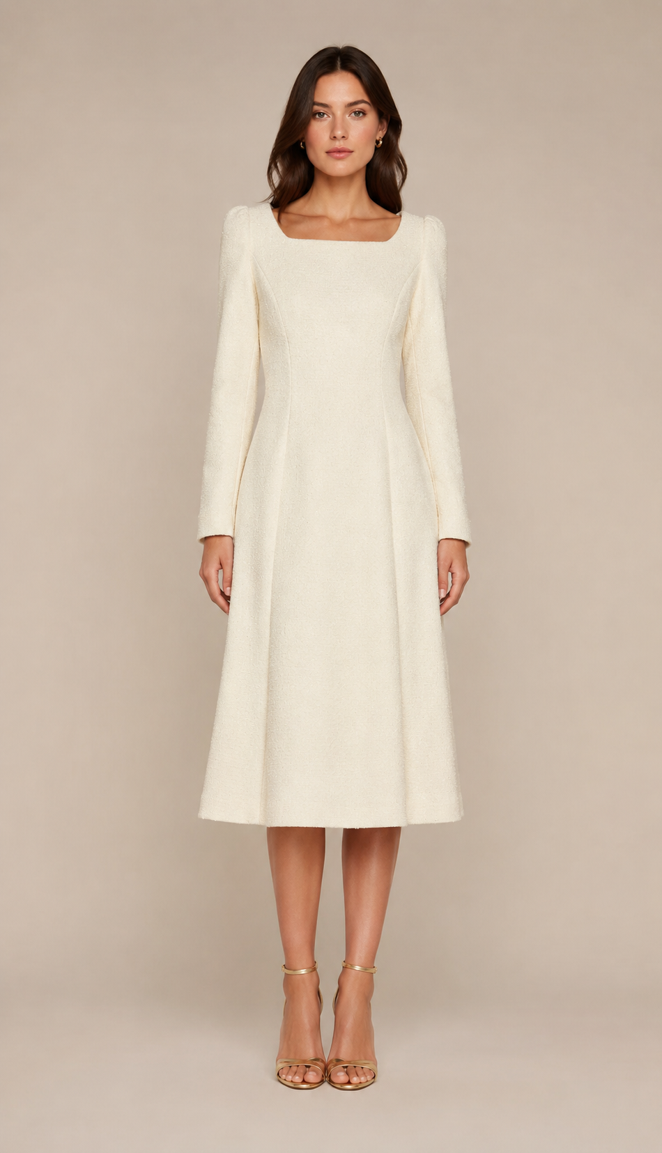Ivory Textured A-Line Midi Dress