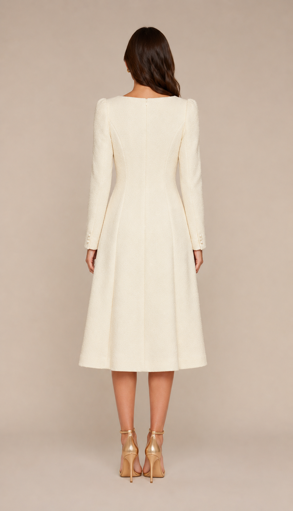 Ivory Textured A-Line Midi Dress
